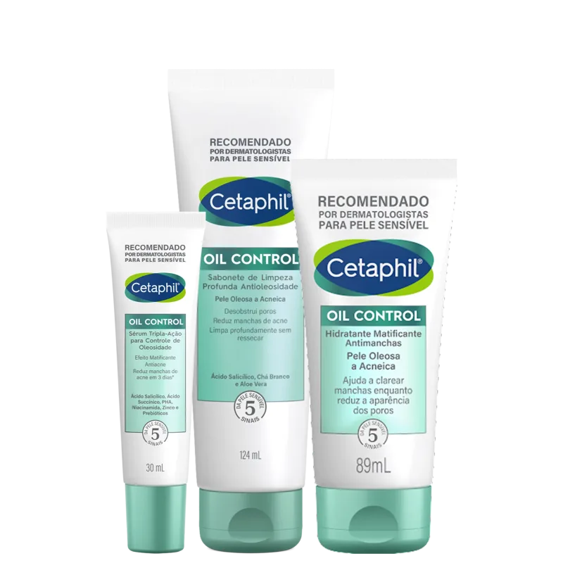 Kit Cetaphil Oil Control Pele Oleosa e Acneica (3 Produtos)